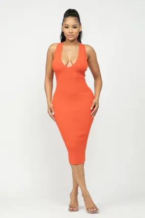 Olivia V-Cut Racerback Midi Dress (Orange)