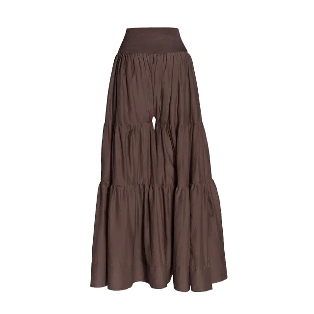 Pale Cocoa Cotton Tiered Wide Leg Pants