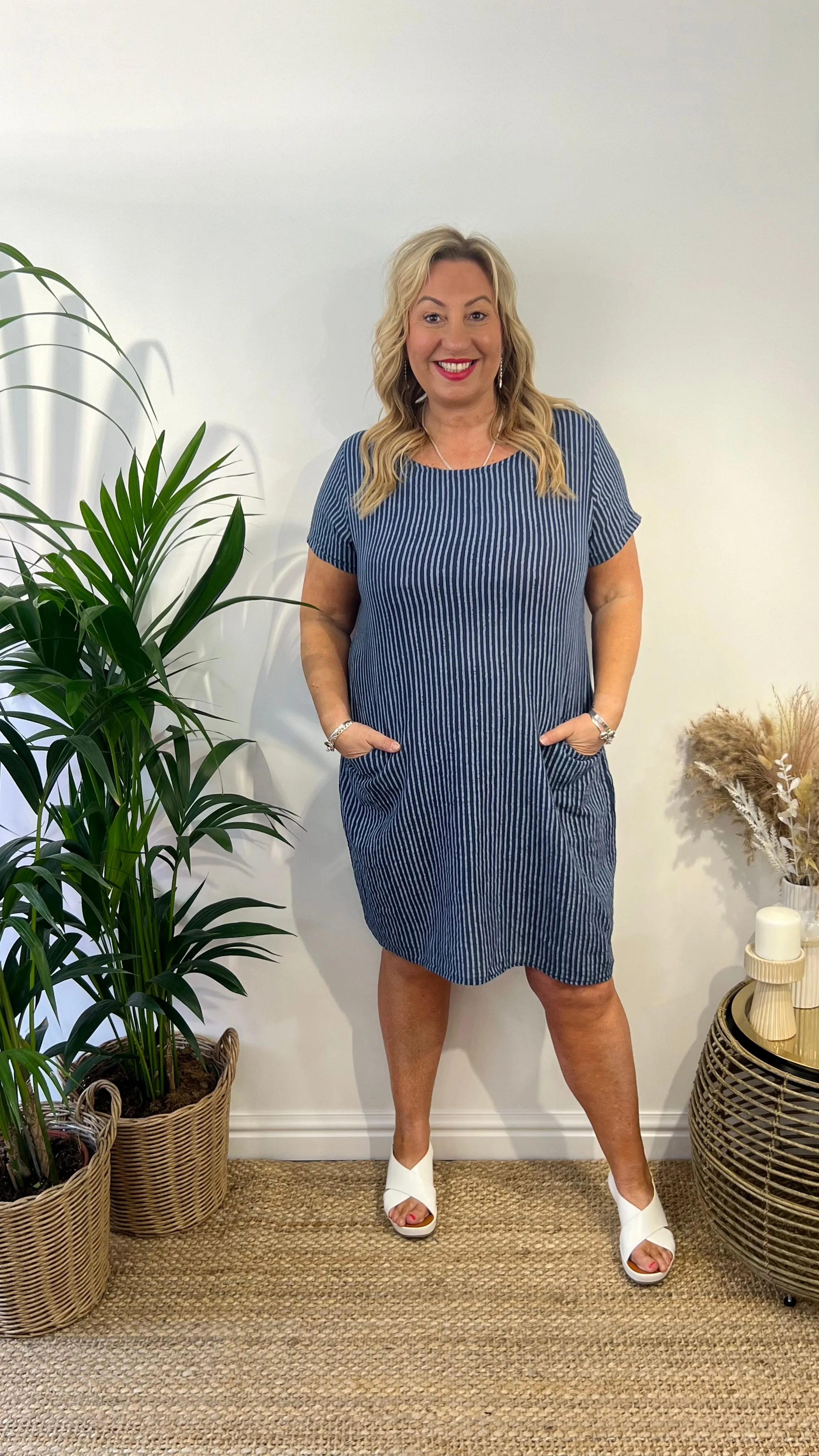 PATTY Pinstripe Pocketed Dress