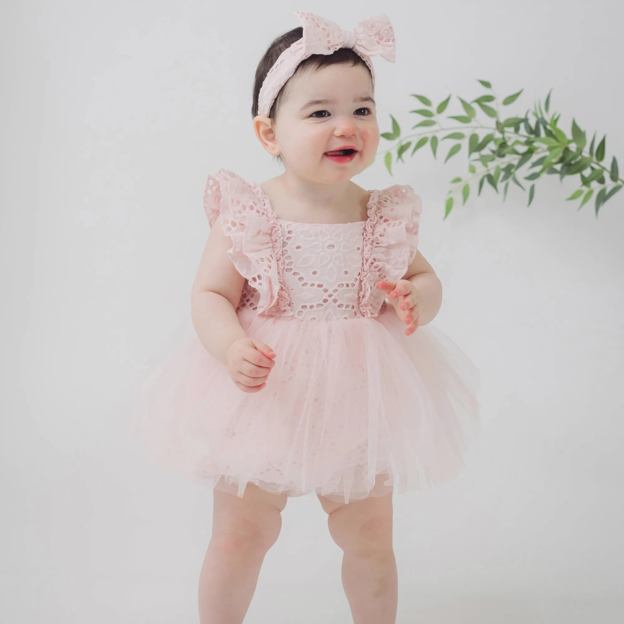 Pink Eyelet Romper & Headband Set