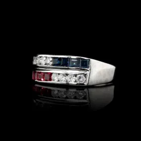 Platinum Estate Sapphire, Ruby and Diamond Ring