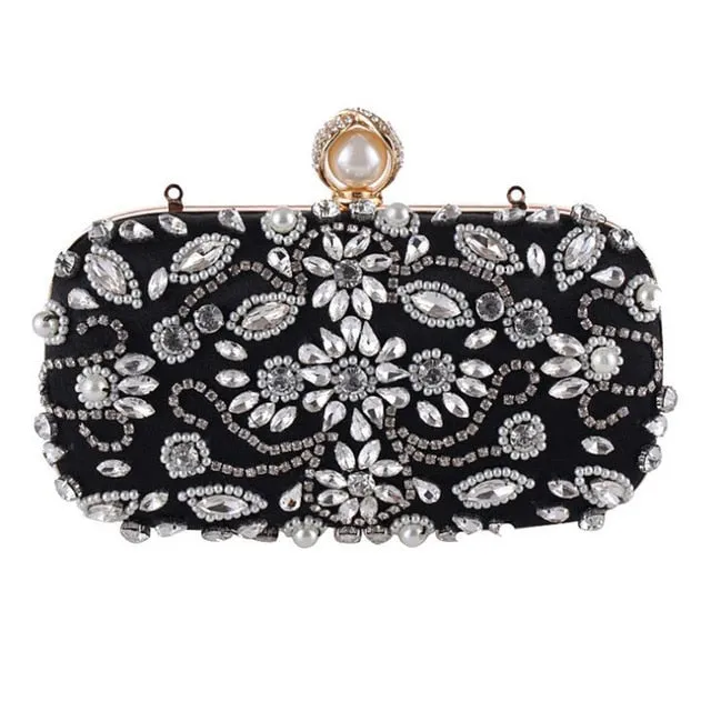 Rhinestone Pearls Beaded Clutch