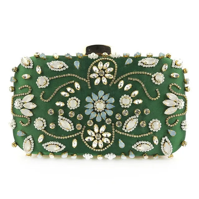 Rhinestone Pearls Beaded Clutch