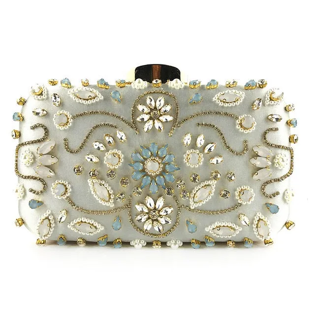 Rhinestone Pearls Beaded Clutch