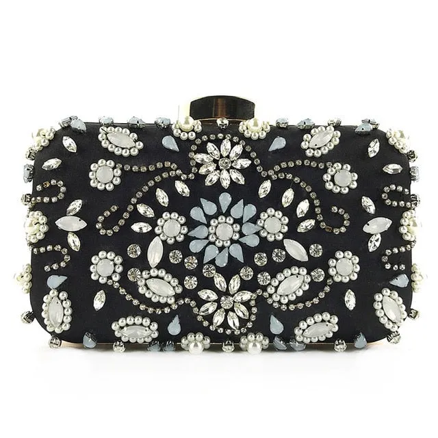 Rhinestone Pearls Beaded Clutch