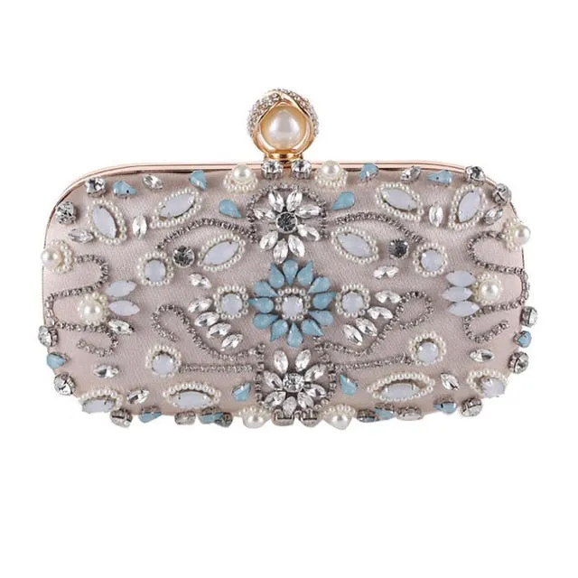 Rhinestone Pearls Beaded Clutch