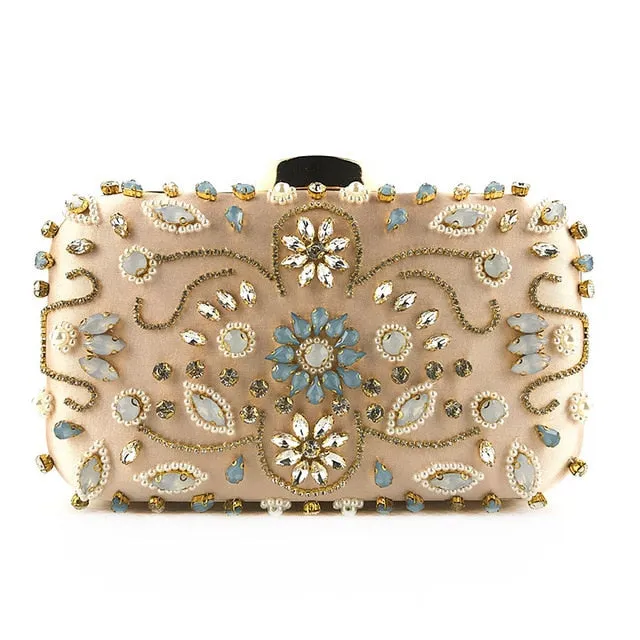 Rhinestone Pearls Beaded Clutch