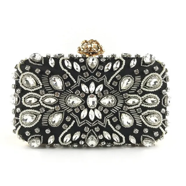 Rhinestone Pearls Beaded Clutch