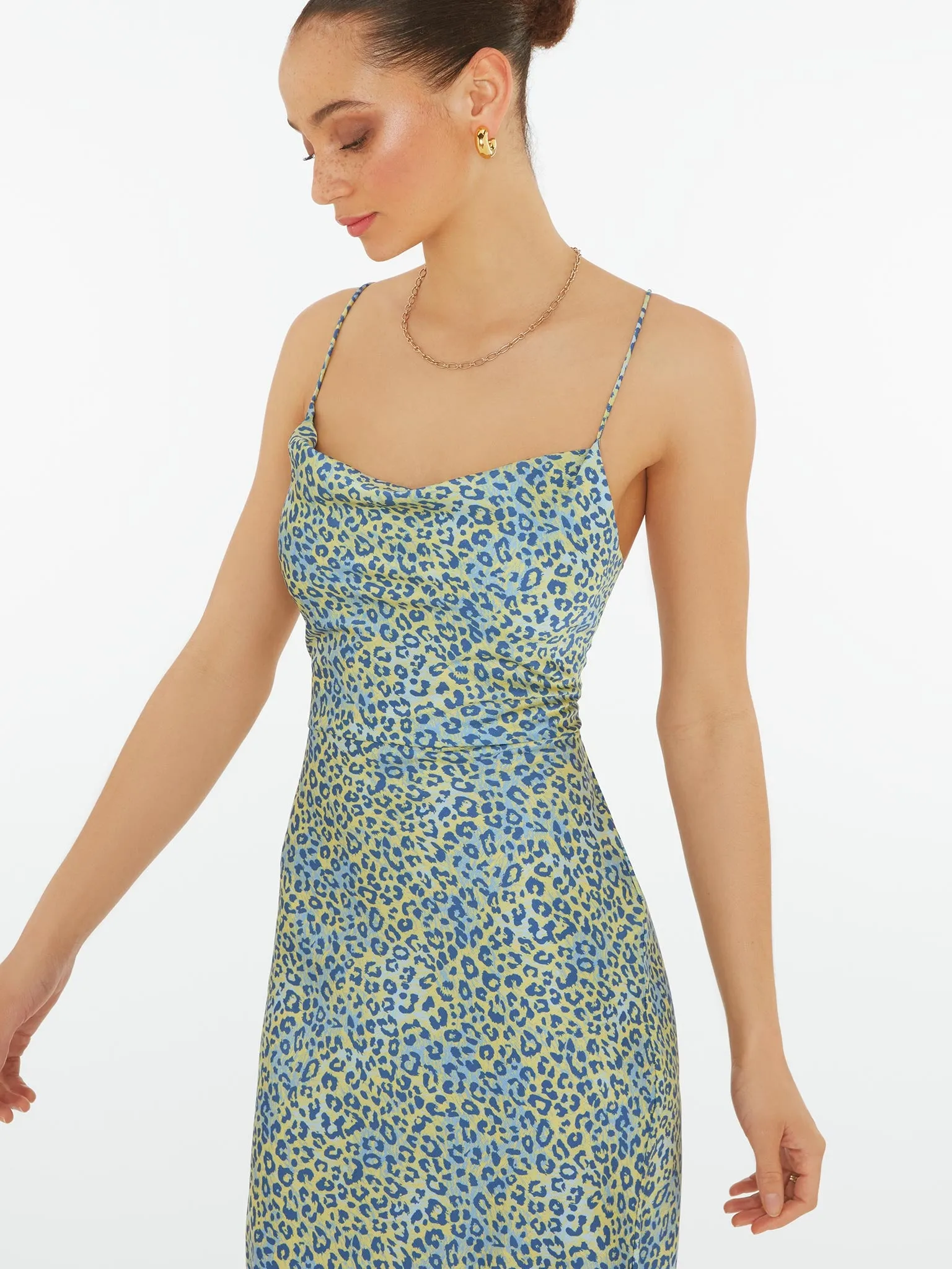 Riviera Midi Dress in Blue Leopard Print