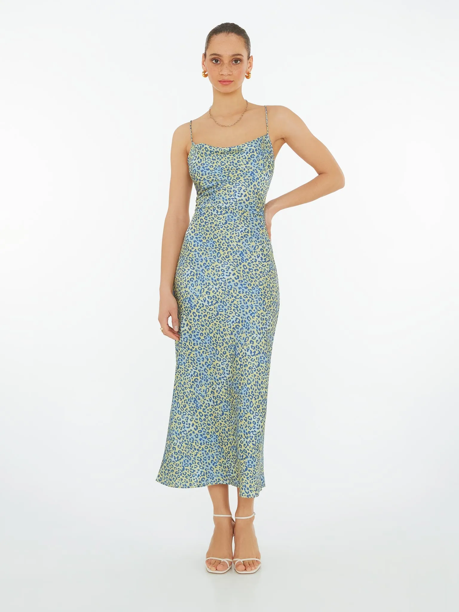 Riviera Midi Dress in Blue Leopard Print