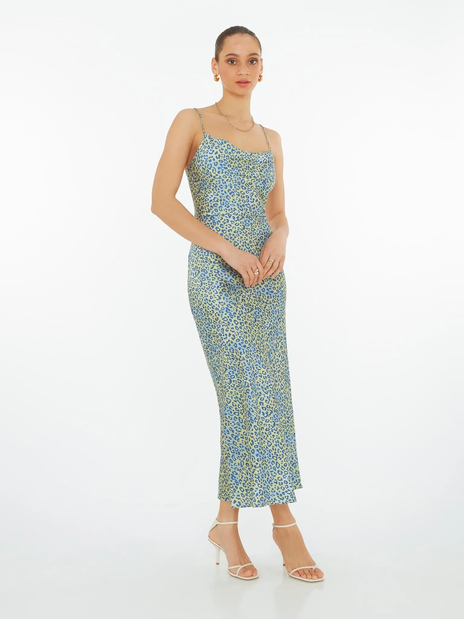 Riviera Midi Dress in Blue Leopard Print