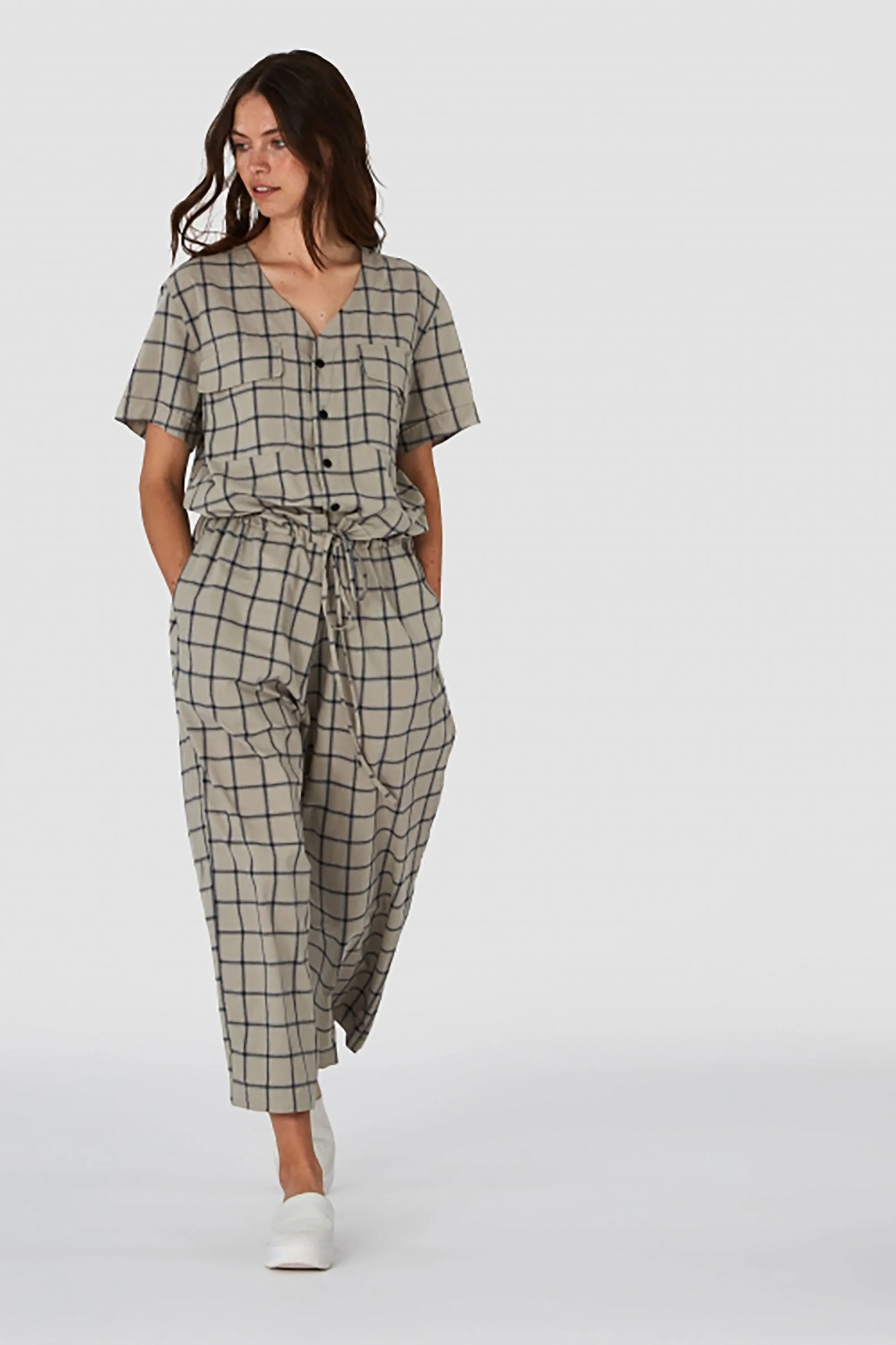 rosalina jumpsuit beige check <br> by Kings Of Indigo