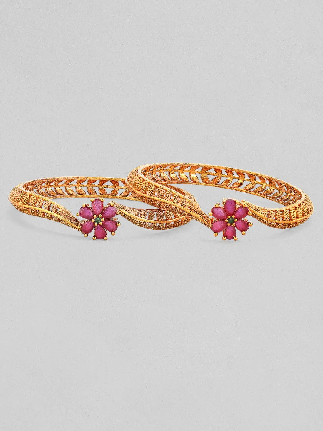 Rubans Set Of 2 24K Gold-Plated Handcrafted Ruby-Studded Bangles