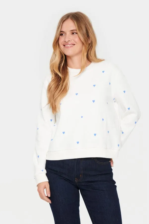 Saint Tropez Heart Cotton Blend Sweatshirt Blue White