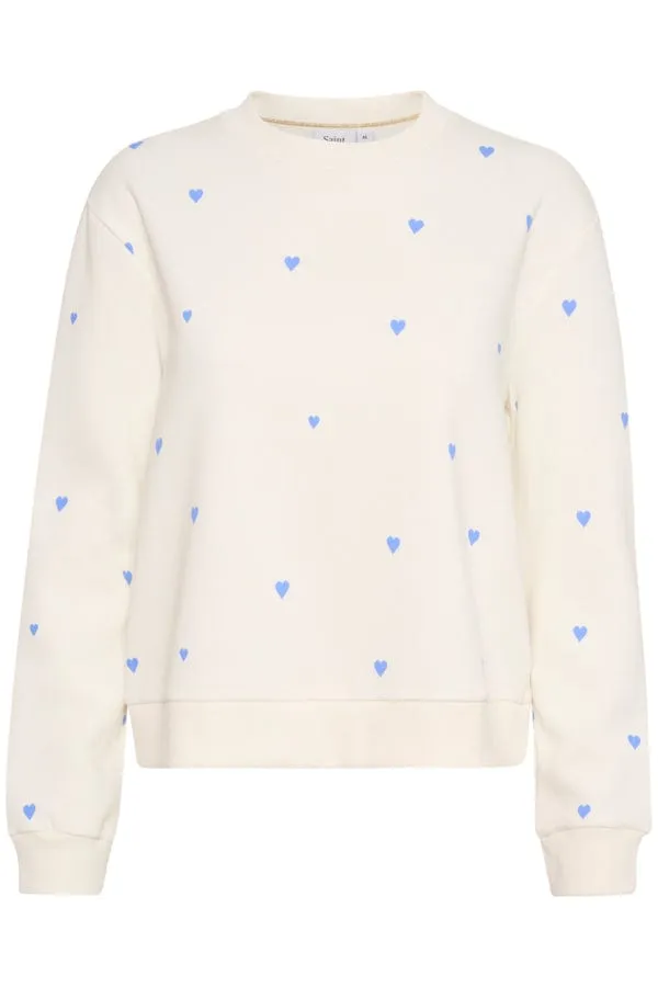 Saint Tropez Heart Cotton Blend Sweatshirt Blue White