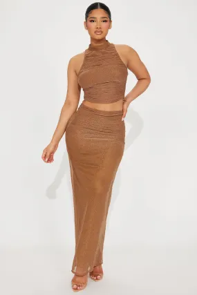 Shimmer Night Skirt Set - Brown