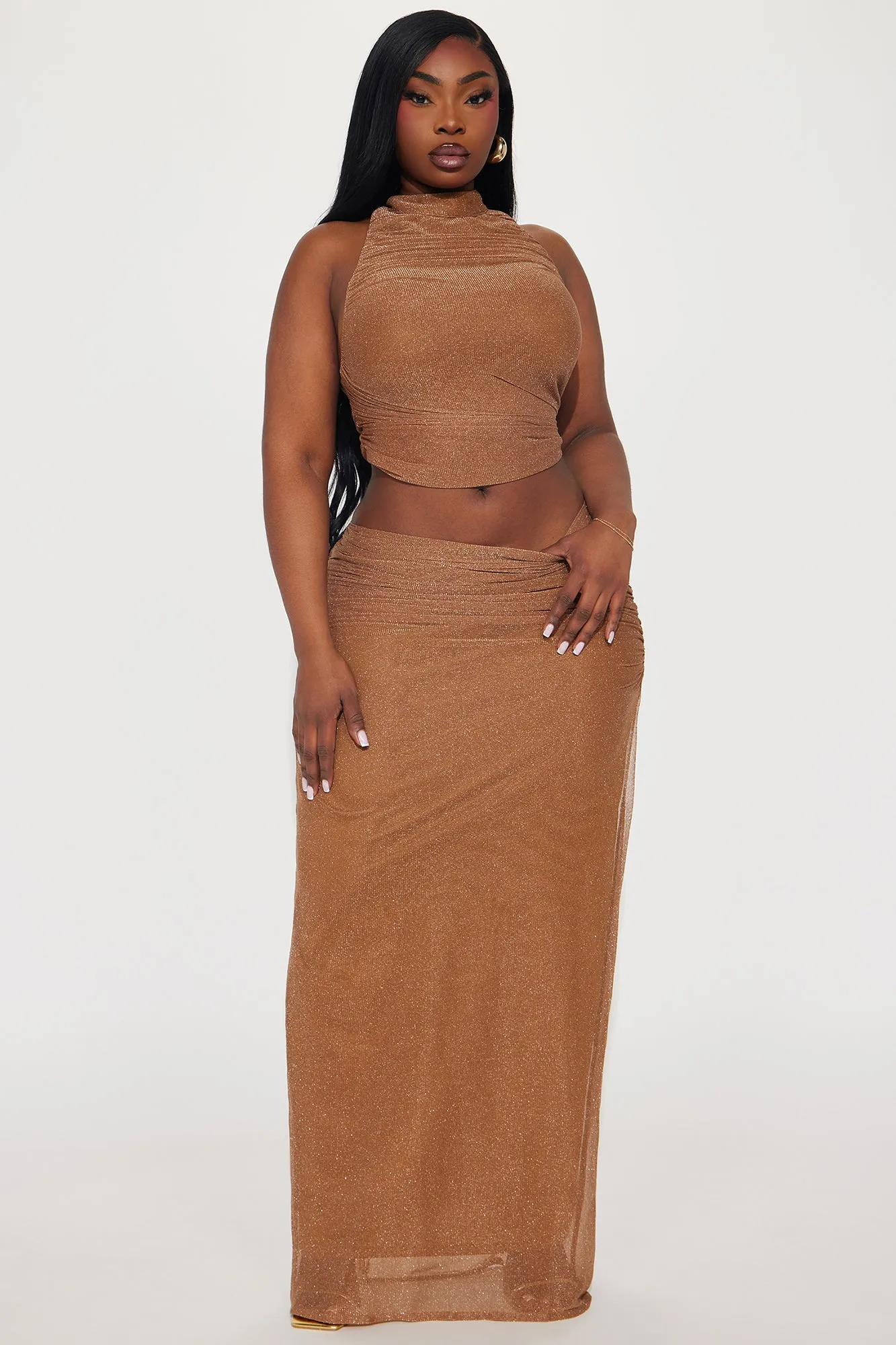 Shimmer Night Skirt Set - Brown