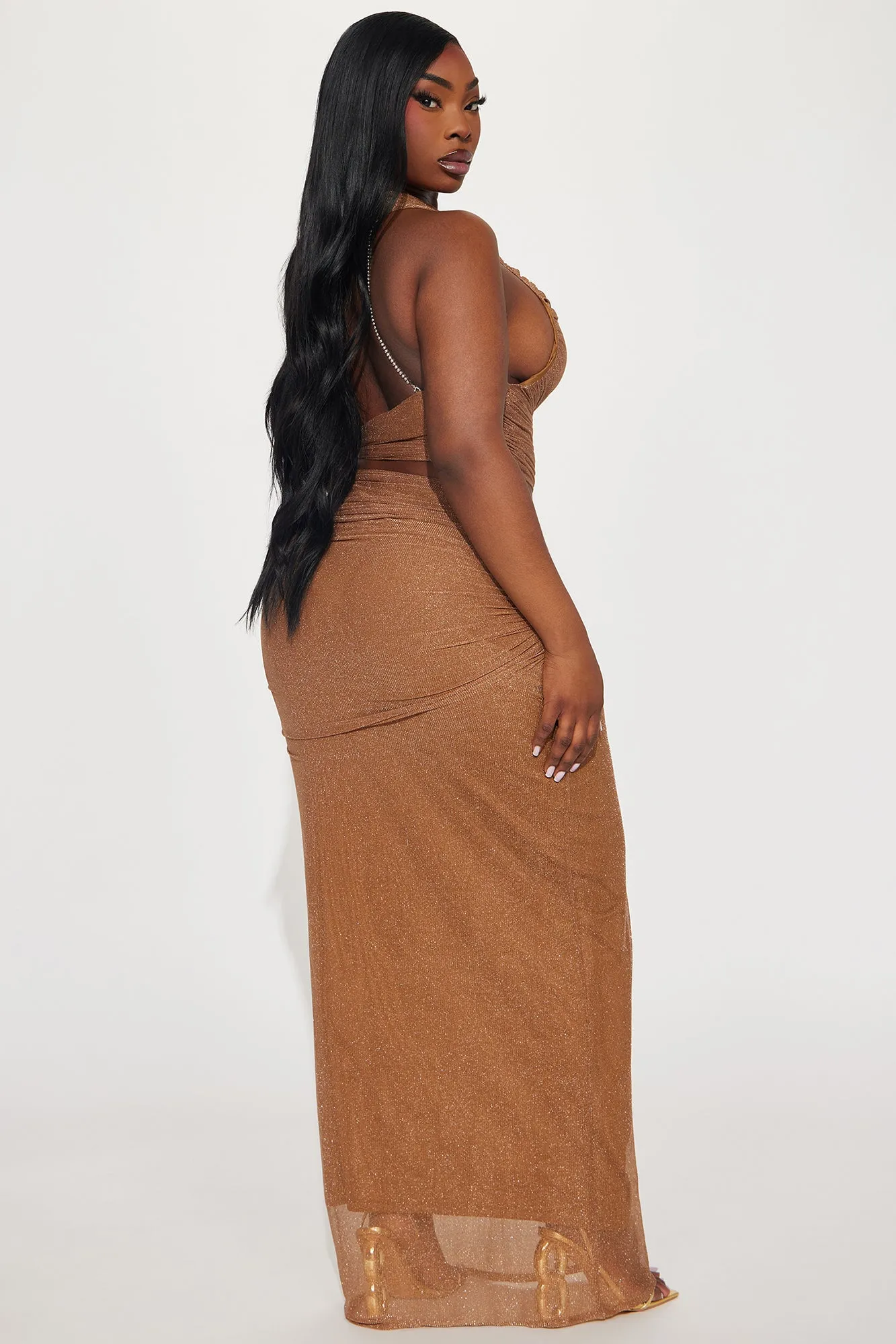 Shimmer Night Skirt Set - Brown