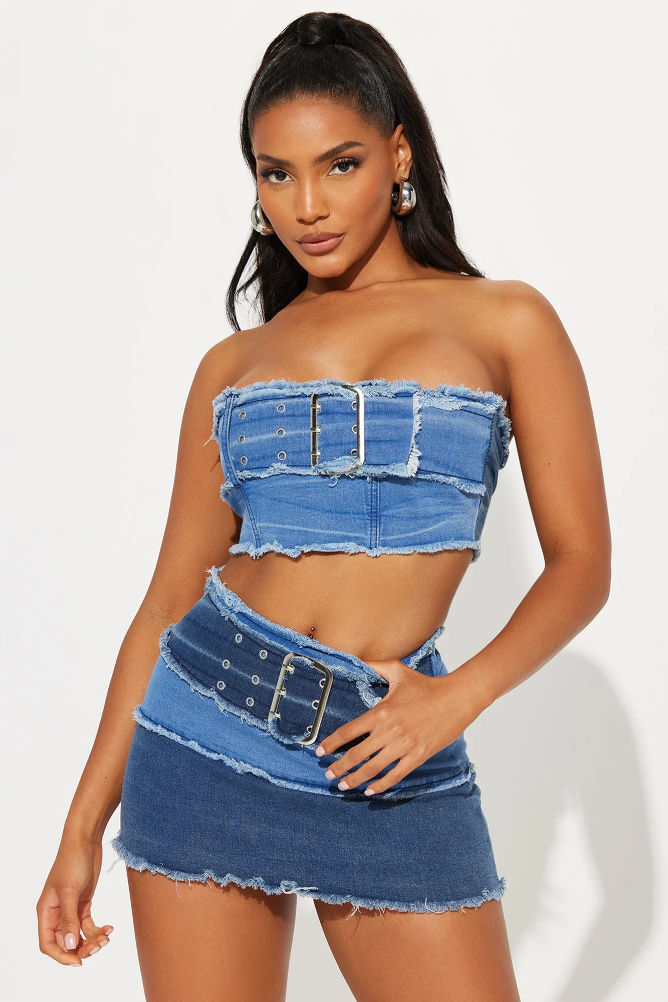 Single Soon Denim Skirt Set - Medium Wash