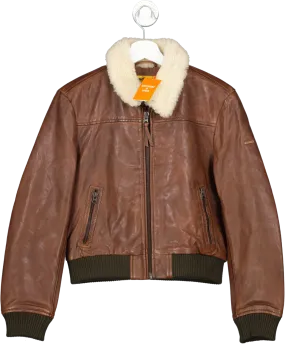 Superdry Brown Leather Borg Collar Jacket UK S