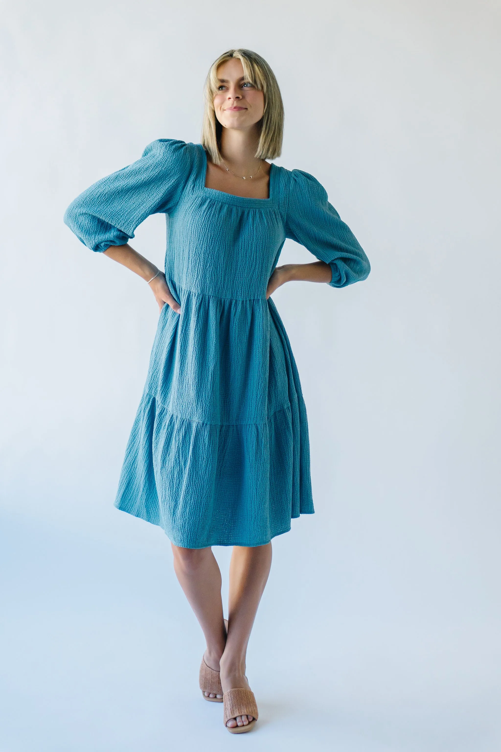 The Durham Textured Dress in Light Blue