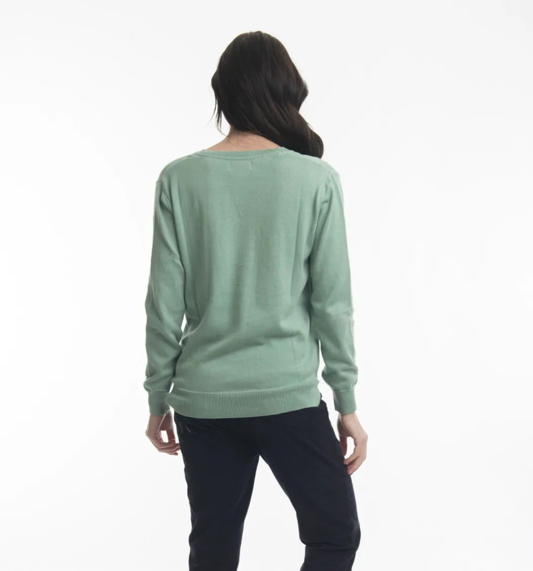 V Neck Knit Jumper - Sea Sage