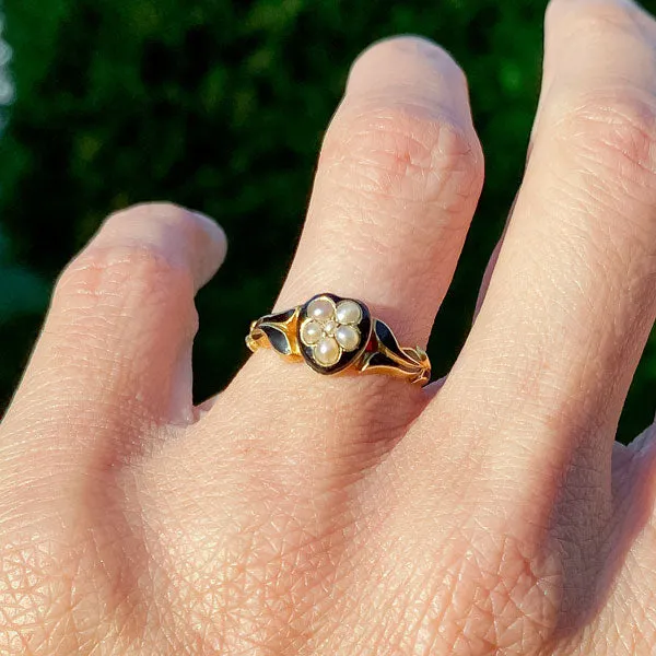 Victorian Pearl Enamel Locket Ring