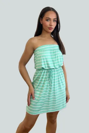 White Aqua Stripe Bandeau Dress