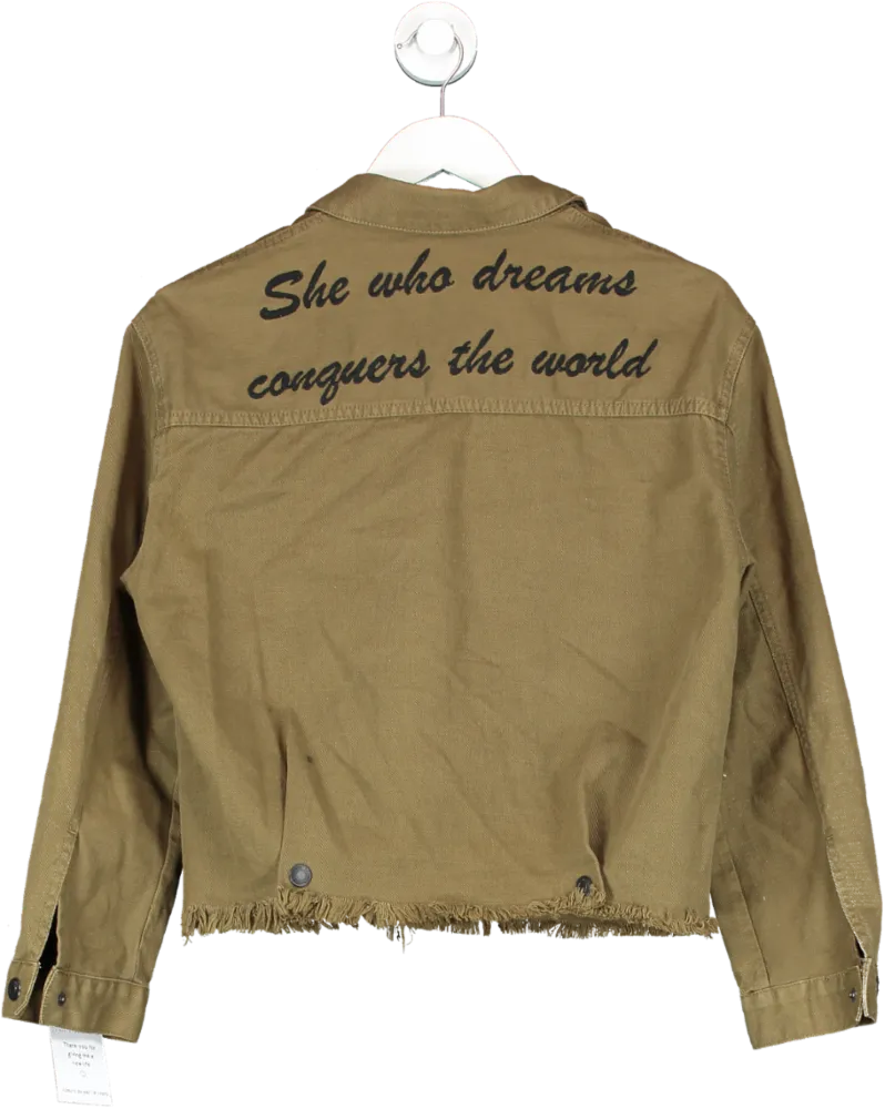 ZARA Green She Who Dreams Conquers The World Denim Jacket UK M